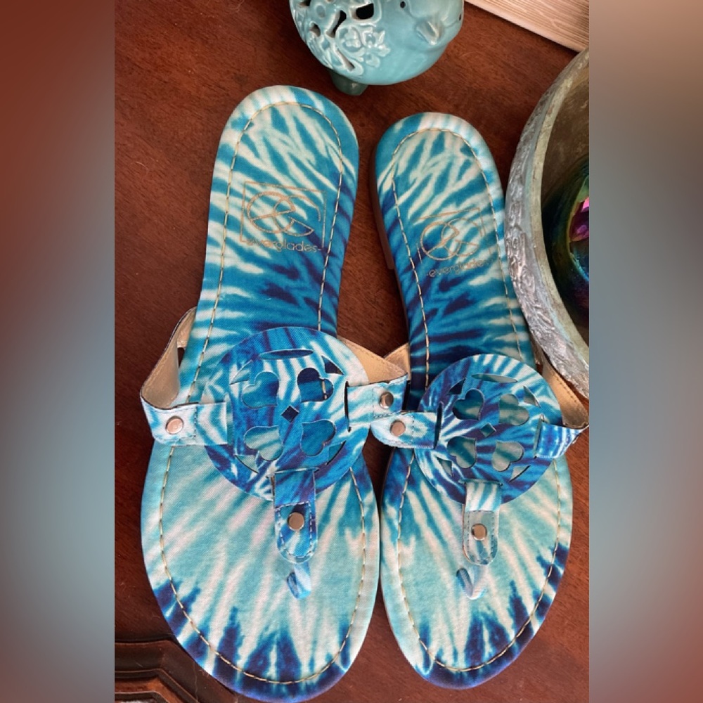 Everglades Tie Dye Blue Moon Flat Slip On Sandals Women's Size 8